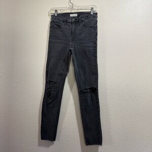 Madewell Black Washed High-Rise Skinny Jeans with Knee Rips - Size 29